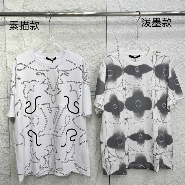 Louis Vuitton Ss23 绞染印花+泼墨老花 宽松休闲圆领套头短袖T恤 情侣款 想和爱人拥有一款独特又时尚的情侣T恤 那Louis Vuitton