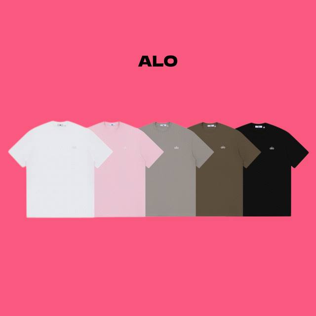 alo Yoga 纯色金属小标Logo印花情侣简约短袖 T恤-原单品质 color 白色 黑色 棕色 浅灰 粉色 size S M L Xl number 25