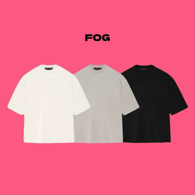 fear Of God Fog 复线Essentials 23Fw云系列植绒小字母 Logo 情侣圆领短袖T恤-顶级复刻版本 color 云舞白 烟云灰 黑色