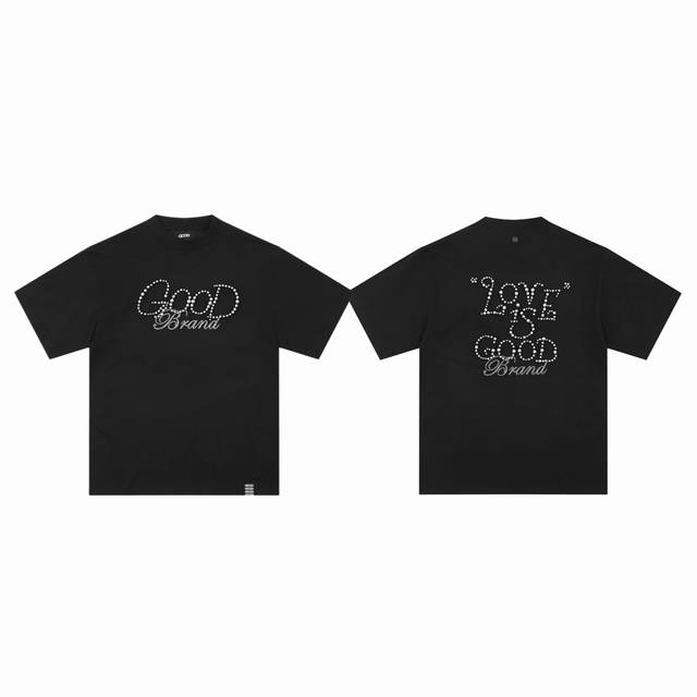 goodbrand 纯色珍珠标语字母情侣圆领短袖T恤-原单版本 color 黑色 size S M L Xl number 25815 原版一致 采用32支紧密