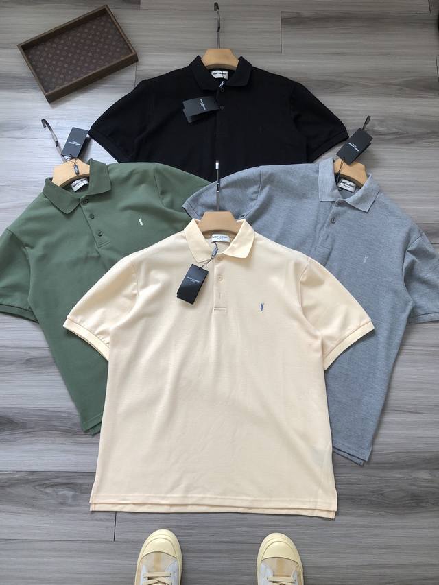 saint Laurent 圣罗兰 Cassandre polo Shirt In piqu Logo 四色徽标字母Logo刺绣 男女款索罗娜珠地翻领polo衫
