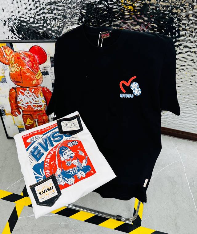 福神 带Nfc芯片识别高版本 evisu 福神2025夏季新款印花休闲宽松情侣款 短袖T恤 1007 细节:版本一比一复刻 吊牌 领标 水洗 包装袋 水洗处有N