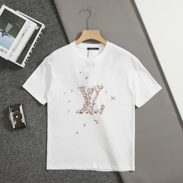 上新 顶级复刻版本 lv路易威登 25Ss早春新款 彩色刺绣帆船Lv字母短袖 轻奢主义 男女日常通勤穿搭必备单品 正确版本 欢迎对比 详细特征 320克100%