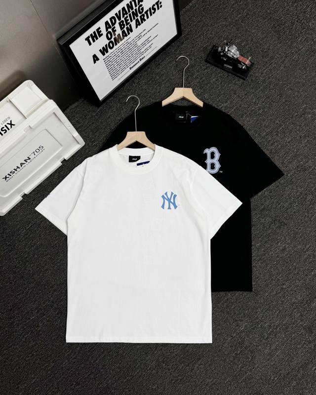 mlb Yankees-Ny纽约洋基队 La Ny经典印花 圆领短袖T恤 -面料采用260G纯棉面料 达到透而不露的黄金平衡点 完美规避透视尴尬 成衣尺寸稳定
