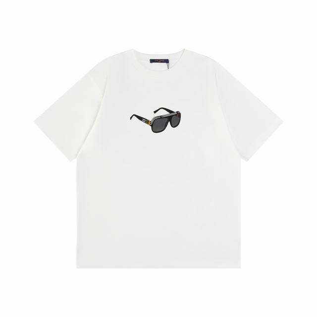 louis Vuitton*路易威登 lv 25Ss 眼镜墨镜印花短袖T恤 -面料 240克双纱高密度纯棉面料 - 工艺: 整件衣服采用精密压花工艺 - 男女同