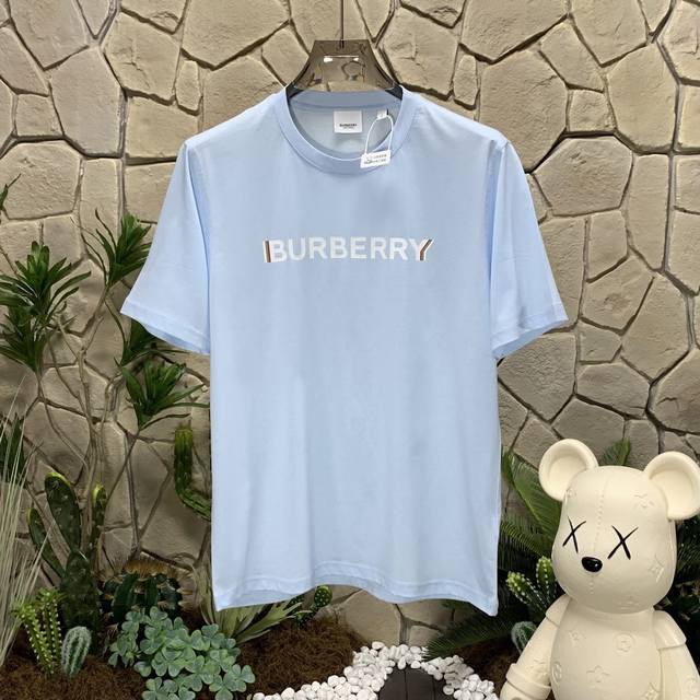 panda版本 供货 #代购级 巴宝莉 Burberry博柏利 字母Logo印花休闲圆领短袖 T恤 浅蓝色 秒杀市面上一切版本 只能说根本就不是一个级别的存在