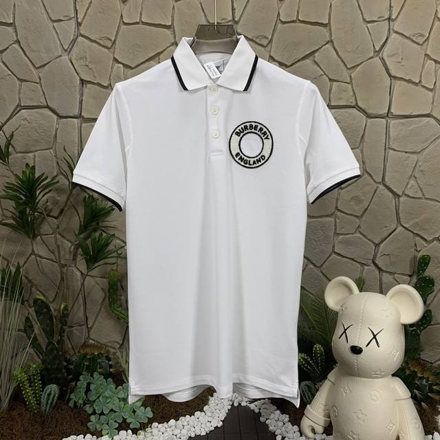 panda版本 供货 #代购级 巴宝莉 Burberry博柏利 Logo徽标图案印花短袖polo衫 白色 巴宝莉 2025Ss夏季新款字母Logo翻领polo衫