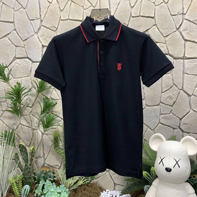 panda版本 供货 #代购级 巴宝莉 Burberry博柏利 Logo字母刺绣短袖polo衫 黑色 巴宝莉 2025Ss夏季新款字母Logo翻领polo衫 经