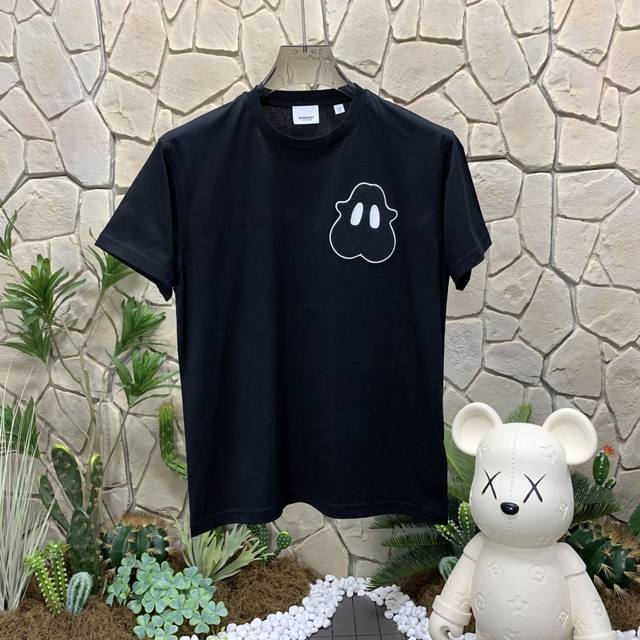 panda版本 供货 #代购级 巴宝莉 Burberry博柏利 纯色怪兽图案刺绣圆领宽松短袖落肩袖T恤 男女款 黑色 秒杀市面上一切版本 只能说根本就不是一个级
