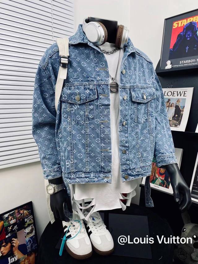 supremelouis Vuitton Lv Sup联名老花满印复古短款牛仔外套重机出品 原版定制牛仔面料 Logo印花超级高级洋气印花再加上重工洗水 难度系