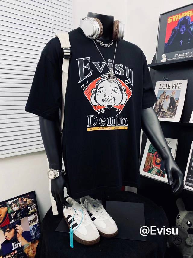 evisu 福神高版本佛头达摩印花男女休闲短袖T恤 不得不推荐一款非常受欢迎的硬货 280克双纱面料 有型 更有质感 夏季你需要这样一件超百搭的T恤看品质无敌
