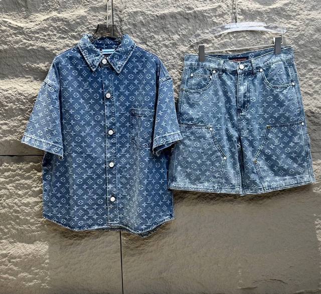 顶级复刻 可单选 louis Vuitton路易威登 Lv Ss25夏季新款提花满印Logo图案经典款衬衫短袖 官网同步 男女同款 短袖衬衣衬衫 面料 原版一致
