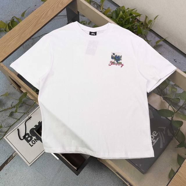 上新 款号 Bm189 高版本 2025新款Stussy斯图西梵高油画莺尾花图案Logo字母印花休闲情侣宽松短袖T恤 经典永远不会过时 人手必备款 260G纯棉