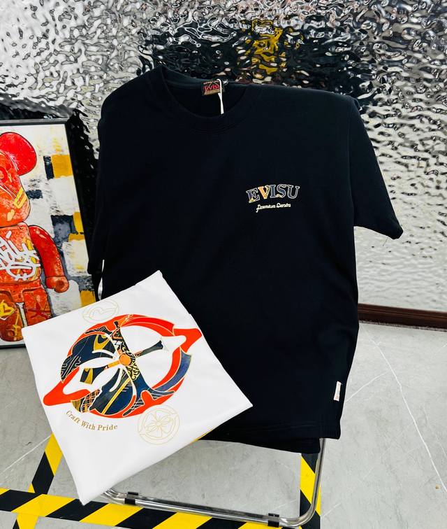 福神 带Nfc芯片识别高版本 evisu 福神2025夏季新款印花休闲宽松情侣款 短袖T恤1057 细节:版本一比一复刻 吊牌 领标 水洗 包装袋 水洗处有Nf