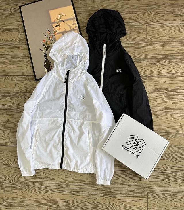 kolon Sport 可隆 韩国专柜款品质好货两色防风防水防晒速干吸汗户外连帽拉链轻量弹力皮肤衣 外套 防水防风速干防晒夹克 男女同款Upf80+防晒衣内里全