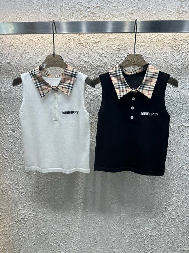 burberry 巴宝莉Bbr字母刺绣格纹翻领针织背心 款号 25670105778 颜色 白色 黑色 尺码 均码 80-125斤