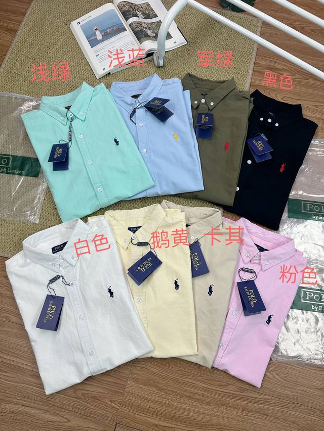 主图 1:1还原版本 poloralphlauren拉夫劳伦纯色Logo刺绣纯棉麻短袖衬衫 男女款可做情侣搭配 全网独家 polo 保罗拉夫24春夏新款男士纯棉
