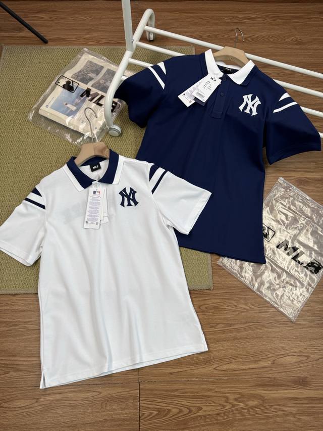 mlb洋基队刺绣学院运动polo衫T恤 刺绣标T恤休闲短袖潮25夏季新款 官网同步上线 原包装袋 螺纹均单独定制 细节在线 面料采用40支细砂珠地网眼 透气吸汗