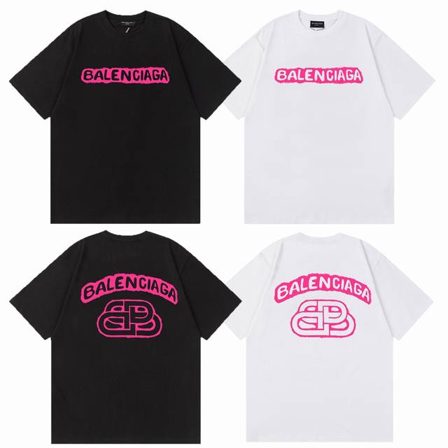 balenciaga 巴黎世家 25Ss 玫红色字母印花 短袖T恤男女同款 颜色 黑色 白色 尺码 Xs 面料 300克双纱