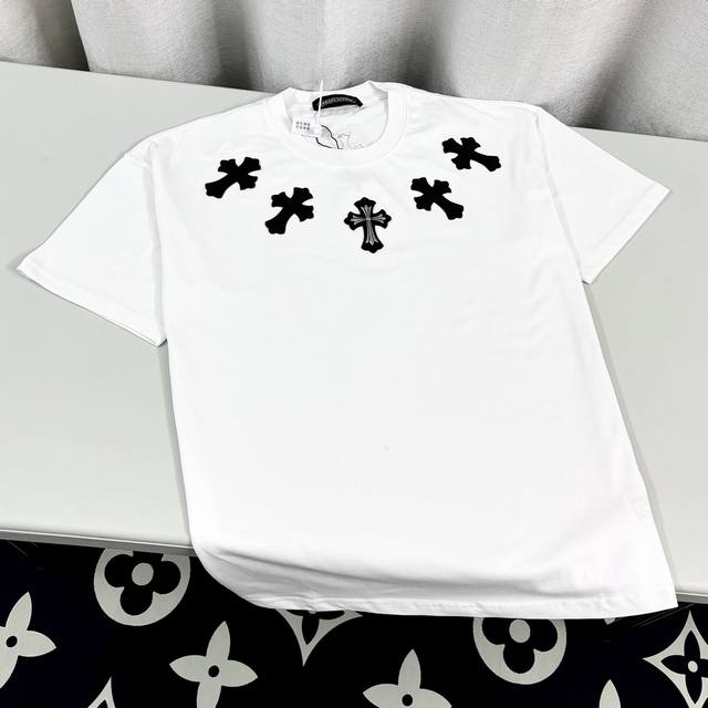 chrome Hearts Ch 克罗心重工梵文十字架铁皮绣短袖T恤280克双纱棉 尺寸 S-L