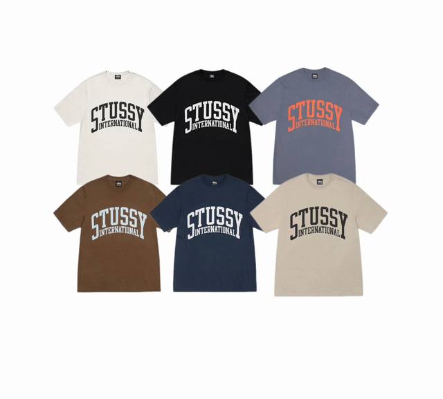 上新款号 S100 stussy斯图西 Stussy Ss24 International Tee pigment Dyed字母印花简约休闲圆领短袖T恤 男女同