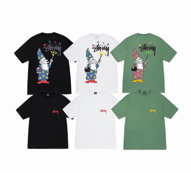上新款号 S092 stussy斯图西 Stussy Stussy 魔法师图案印花圆领短袖T恤 男女同款 原版打造 细节高控 -面料精选220G纯棉面料 手感柔