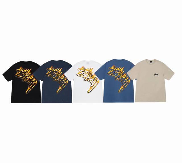 上新款号 S091 stussy斯图西 Stussy Burning Stock Tee火焰圆领套头图案印花短袖T恤 男女同款 原版打造 细节高控 -面料精选2