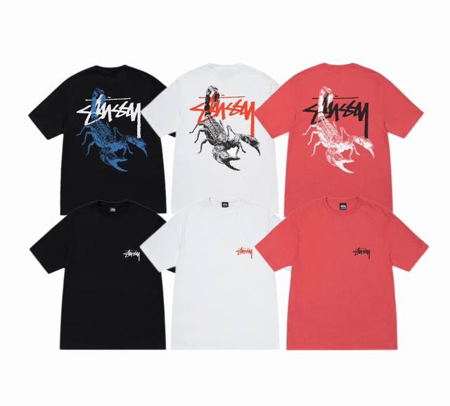 上新款号 S084 stussy斯图西 Stussy Scorpion Tee 背面蝎子印花圏案短袖T恤 男女同款 原版打造 细节高控 -面料精选220G纯棉面