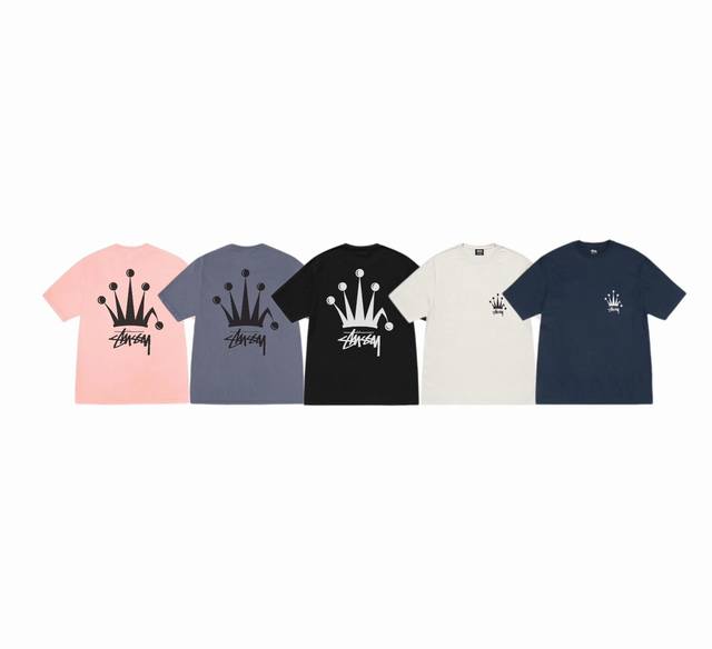 上新款号 S079 stussy斯图西 Ss24 Regal Crown Tee pigment Dye d字母印花图案短袖T恤男女同款 原版打造 细节高控 -