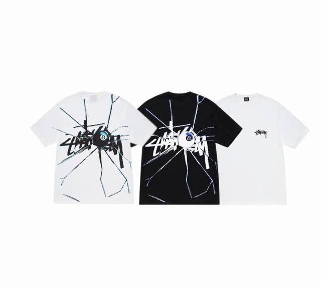 上新款号 S072 stussy斯图西 Ss23 春夏系列 8球系列 Shatteredtee 破碎黑8图案字母Logo印花宽松圆领短袖T恤 男女同款 原版打造