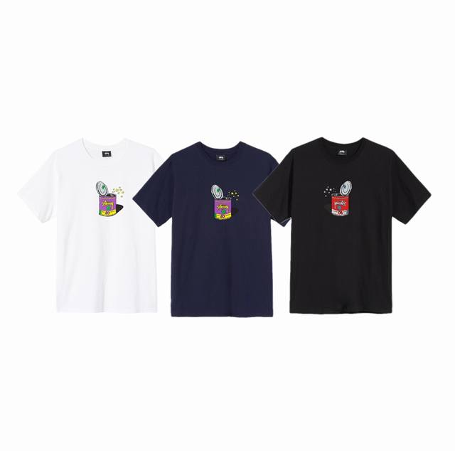 上新款号 S048 stussy斯图西 创意卡通罐头80克Logo印花 男女纯棉圆领休闲短袖T恤 原版打造 细节高控 -面料精选230G纯棉面料 手感柔软舒适