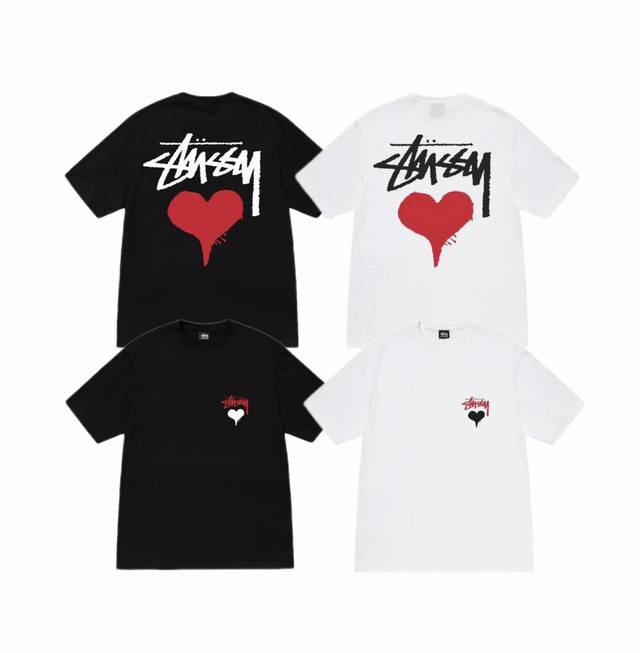 上新款号 S041 stussy 斯图西 Stock Heart Tee 平凡的心脏印花圆 领短袖T恤 原版打造 细节高控 -面料精选230G纯棉面料 手感柔软