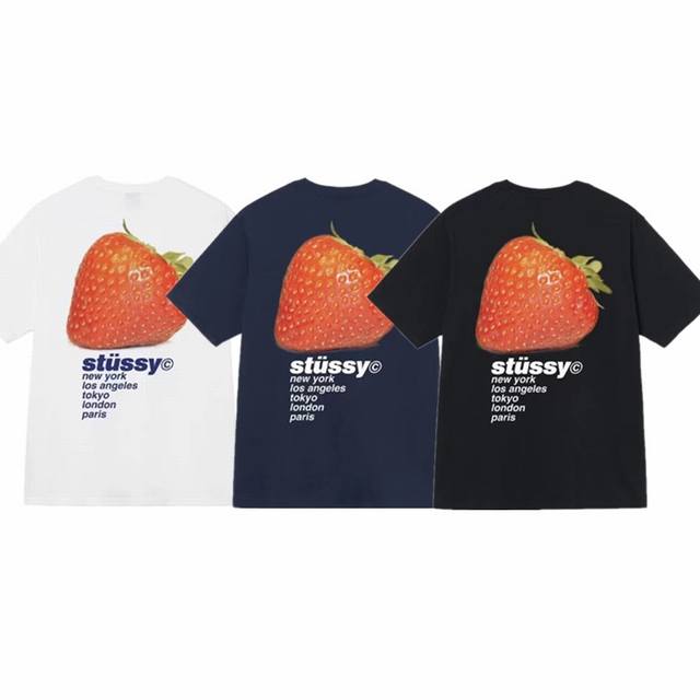 上新款号 S016 stussy 斯图西 草莓字母印花圆领套头短袖T恤 原版打造 细节高控 -面料精选230G纯棉面料 手感柔软舒适 吸汗透气. -百搭款 原单