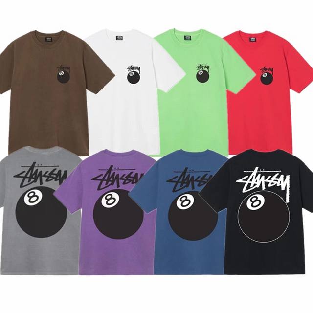 上新款号 S011 stussy 斯图西 Tee 黑八印花男女短袖T恤 原版打造 细节高控 -面料精选230G纯棉面料 手感柔软舒适 吸汗透气. -百搭款 原单