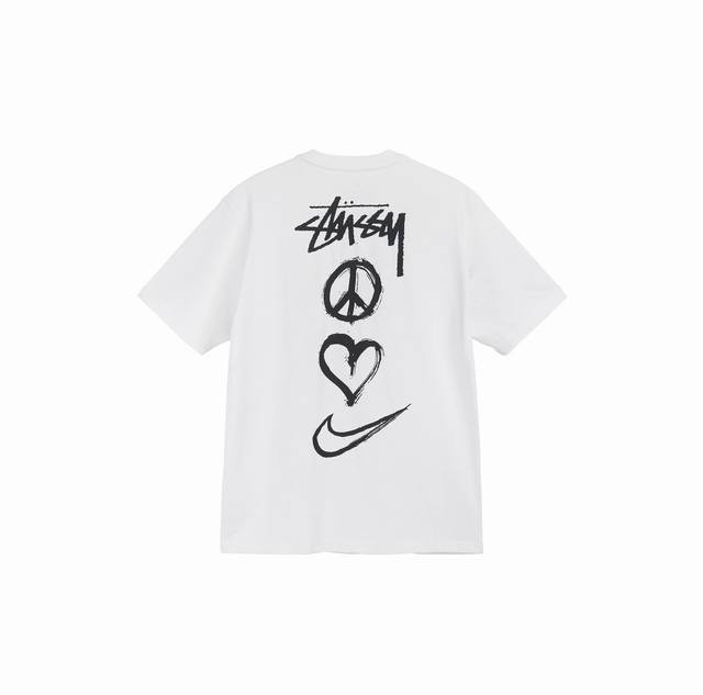 上新款号 S006 stussy 斯图西 Nike X Stussy 联名款 Ss22 爱心字母Logo图案印花圆领短袖T恤 原版打造 细节高控 -面料精选23