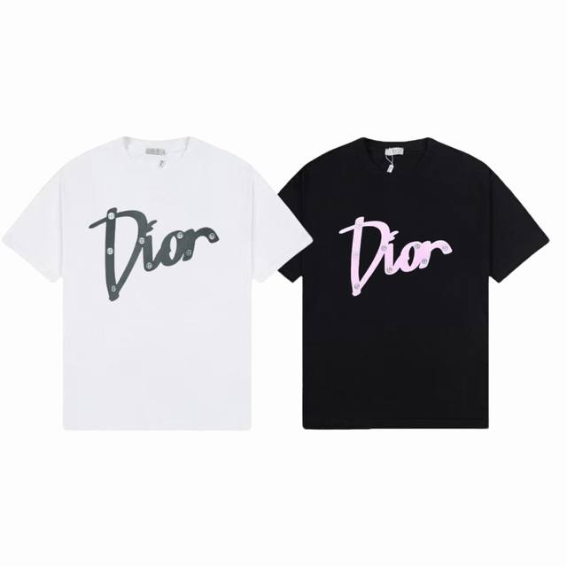 上新款号 D1039 dior 2025春夏新款首发专柜最新款短袖圆领T恤印花 -面料 260G双纱纯棉短袖 配套320G纯棉罗纹 原版面料 官方同款 男女同款