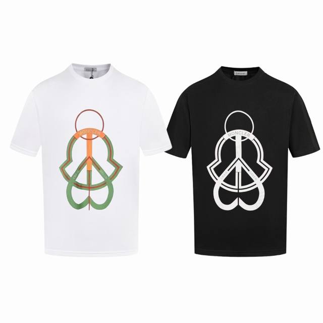 上新款号 M1087 2025早春Moncler 蒙口 官网同款印花图案 双纱纯棉短袖 - 260G双纱纯棉顶级面料 手感柔软 百分百纯棉独家出货 定染硫化黑无