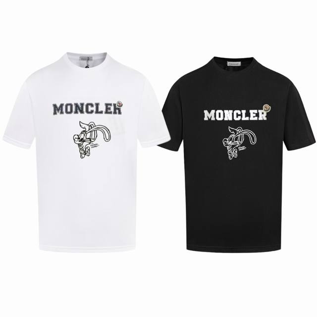 上新款号 M1085 2025早春Moncler 蒙口 官网同款印花图案 双纱纯棉短袖 - 260G双纱纯棉顶级面料 手感柔软 百分百纯棉独家出货 定染硫化黑无