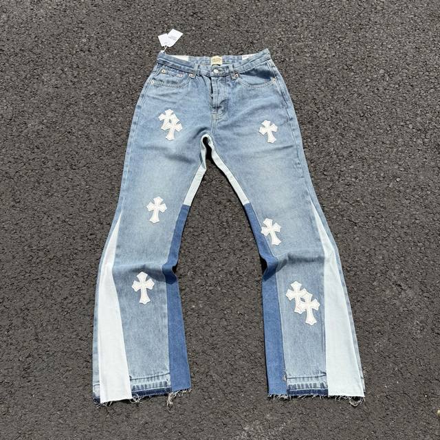 8116 自主Gallery Dept. Vintage拼接十字架宽松水洗喇叭牛仔裤 - 真实还原Vintage极致质感 -原版五金辅料水洗等吊卡 二维码解析均