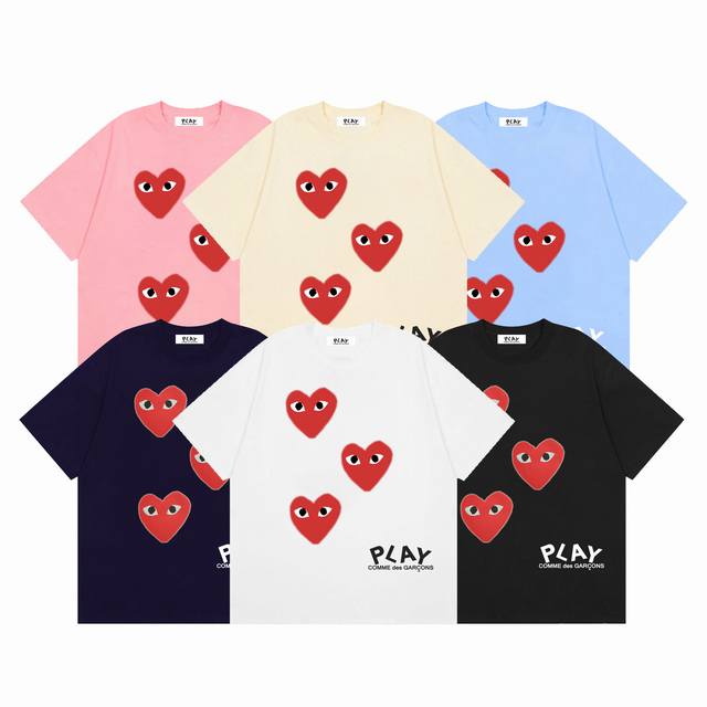 comme Des Garcons川久保玲play散雾霾爱心印花夏季短袖T恤衫 颜色 白色 黑色 粉色 杏色 天蓝色 藏蓝色 尺码 M L Xl Xxl 三标齐