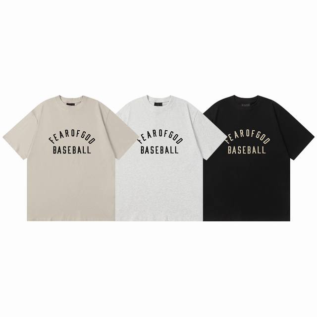 f036# Ss 新款Fog Fear Of God Baseball字Logo弧形立体美丽绒字母植绒Jerry同款短袖T恤 高品质 原版定制面料 原厂品质 做