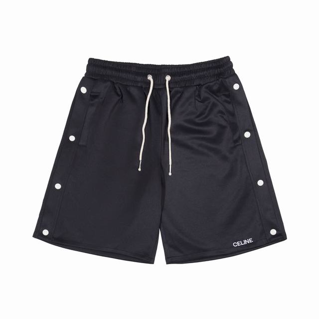 Celine 赛琳双排扣设计 简约 Logo标识刺绣 五分裤 高品质纯棉 面料 特别手感 超级质感 舒适柔软透气 休闲宽松版型 潮流男女同款 短裤 颜色 黑色