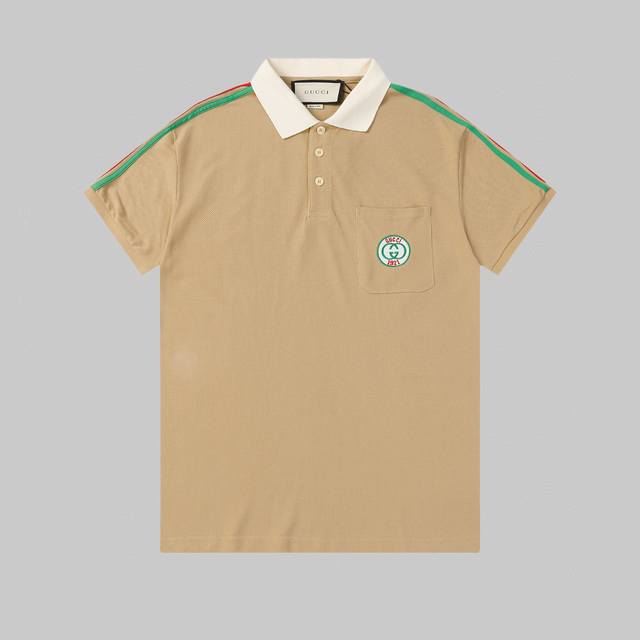 高品质 gucc 新款polo棉纱短袖 舒适透气 洗水不变形不缩水 经典简约 精致时尚 细节呈现高端品质 男女同款 颜色 黑色 卡其色 码数 S-Xxl
