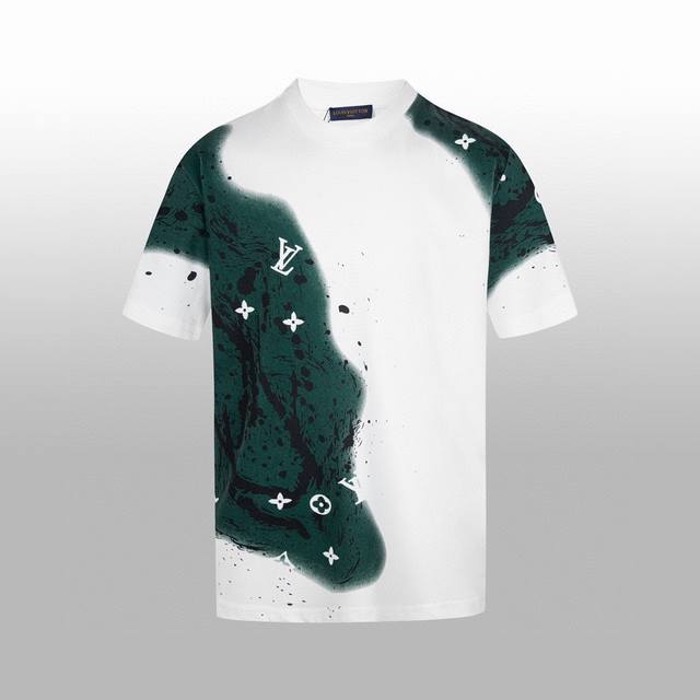 高版本 1V 春夏新款T-Shirt 3D立体喷绘 进口机数码直喷 绿色喷绘凌乱的1V老花 经典超好看 完美细节处理 上身满分 尺码 Xssml