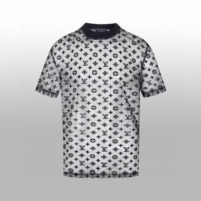 高版本 Louis V 早春新款短袖Tshirt 重叠黑白网纱 高工艺植绒 完美细节处理 经典Logo标志上身超好看 男女同款 尺码 Xssml