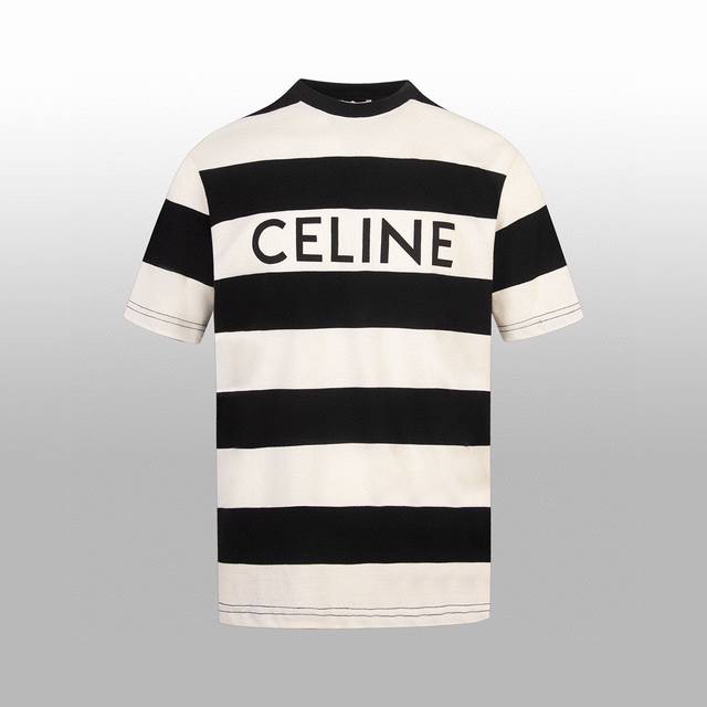 高版本 Celne* 新款短袖Tshirt Ce高级极简系列 时尚条纹简约百搭款 气质清爽干净 男女轻松驾驭 夏天的T就选它 完美细节处理 经典Logo图案上身