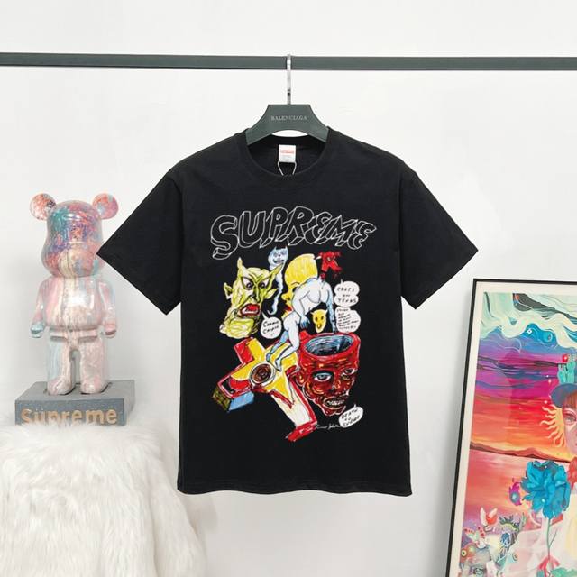 款号:Q09 # supreme Week 12 X Daniel Johnston 联名款 艺术印花短袖T恤 男女同款 宽松版型 采用260克精梳棉双纱 从面
