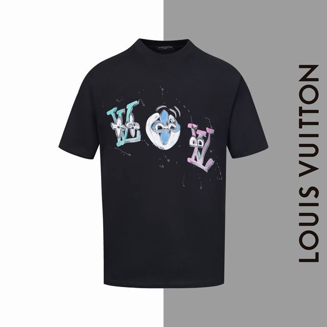 款号#Z78 lv 彩色图标涂鸦圆领短袖 louisvuitton官网一致款式 面料 32支双纱280克纯棉面料 同缸同色织染螺纹 颜色一致 工艺 进口机器白墨