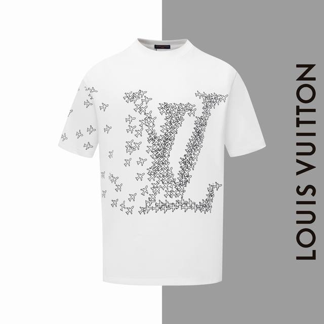 款号#Z48 lv飞机大标印花圆领短袖 louisvuitton官网一致款式 面料 32支双纱280克纯棉面料 同缸同色织染螺纹 颜色一致 工艺 进口机器白墨直