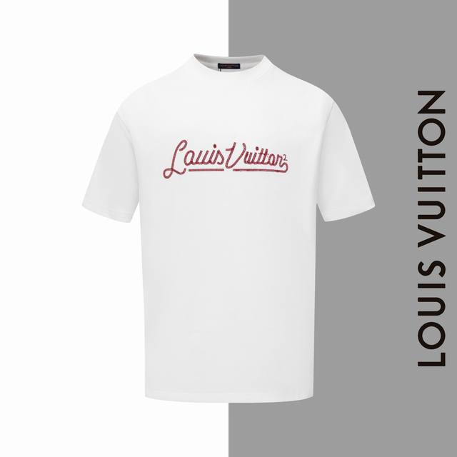 款号#Z44 lv 字母刺绣圆领短袖 louisvuitton官网一致款式 面料 32支双纱280克纯棉面料 同缸同色织染螺纹 颜色一致 工艺 进口机器饱满万针